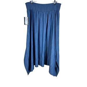 NEW I.N. Studio Plus Size 1X Skirt Chambray Midi 100% Cotton Handkerchief